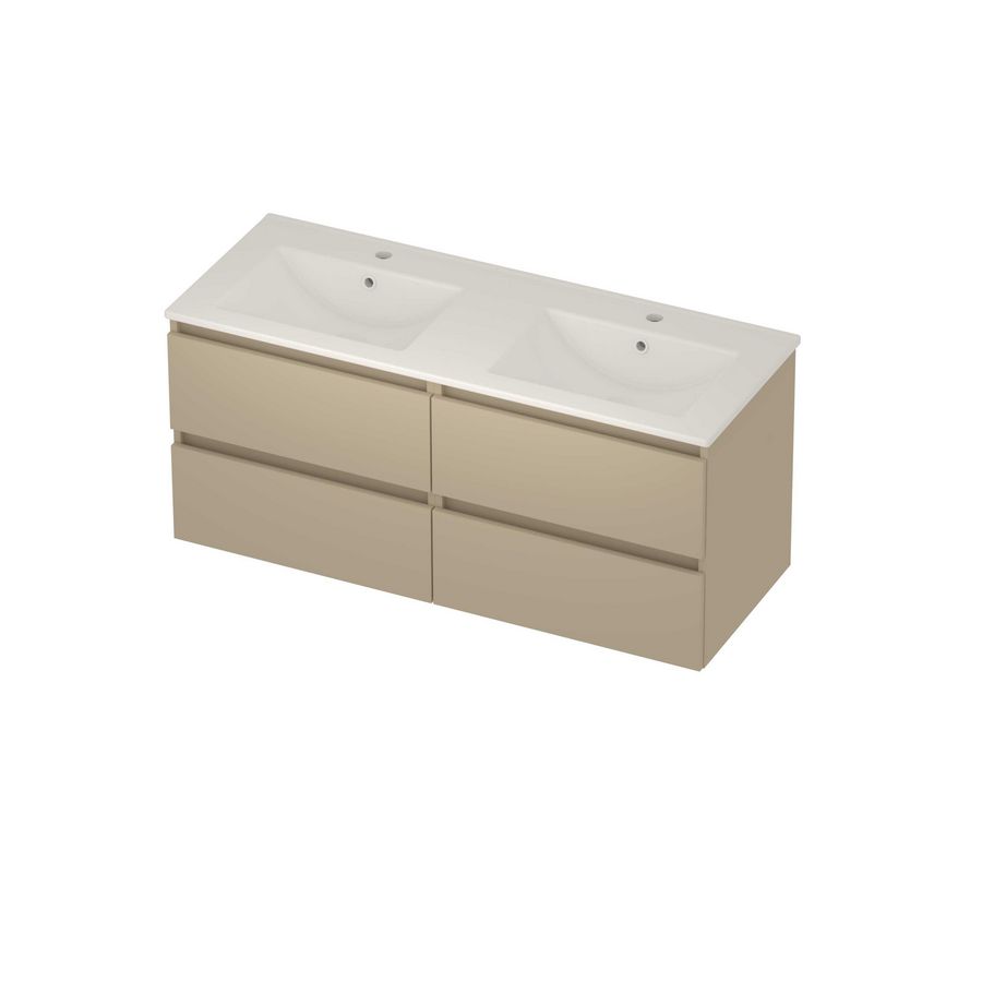 Coach 46 Set porselein wastafel midden met 2 kraangaten en onderkast 2 laden greeploos 1200x460x540mm matt Beige/glans wit