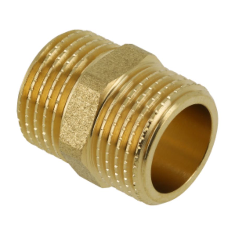 Dubbele nippel messing 1" bt.