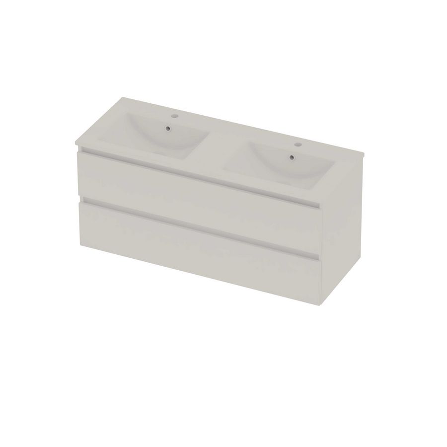 Coach 46 Set porselein wastafel dubbel met 2 kraangaten en onderkast 2 laden greeploos 1200x460x540mm matt White/glans wit