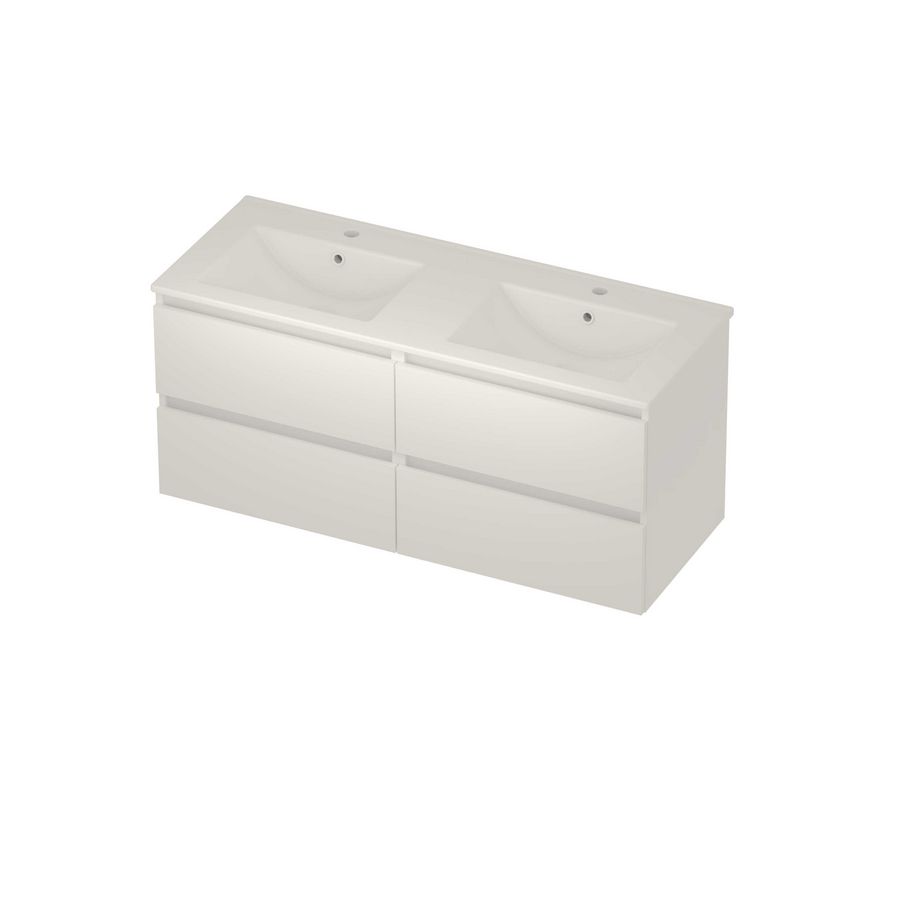 Coach 46 Set porselein wastafel midden met 2 kraangaten en onderkast 2 laden greeploos 1200x460x540mm matt White/glans wit