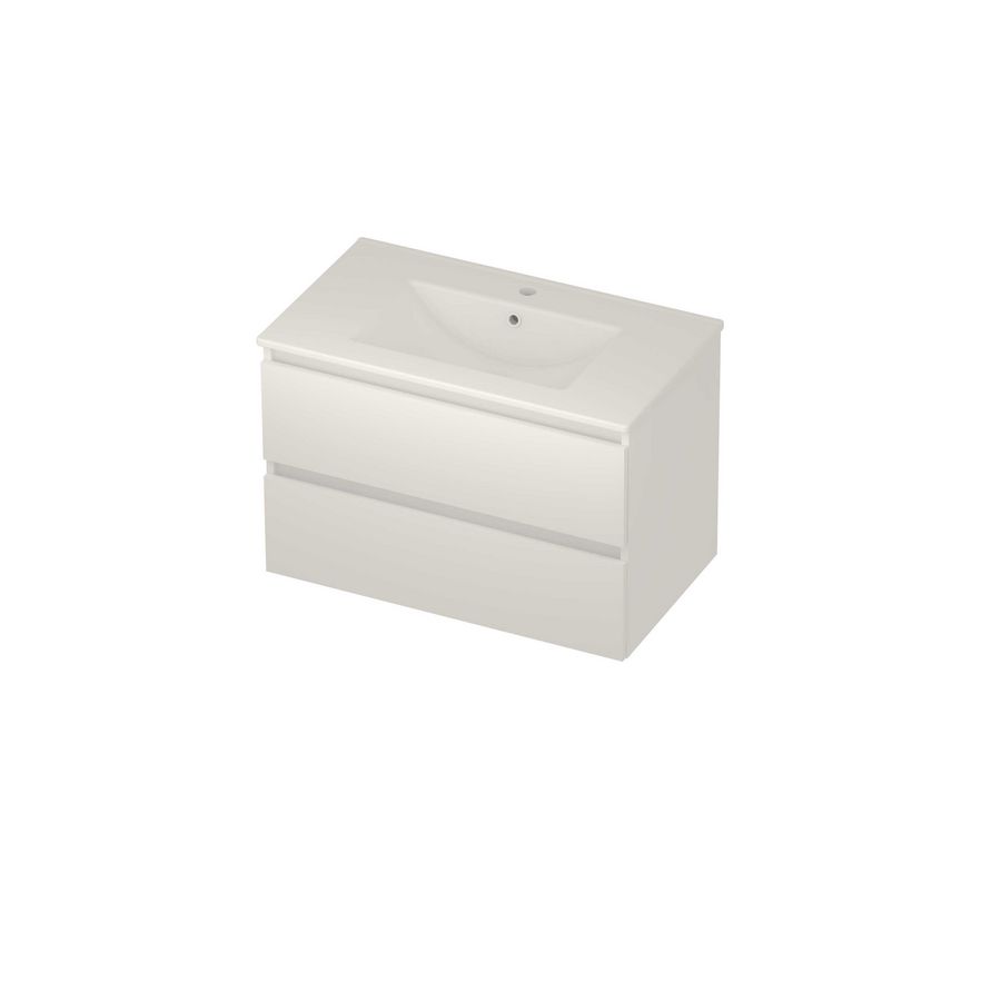 Coach 46 Set porselein wastafel midden met kraangat en onderkast 2 laden greeploos 800x460x540mm matt White/glans wit