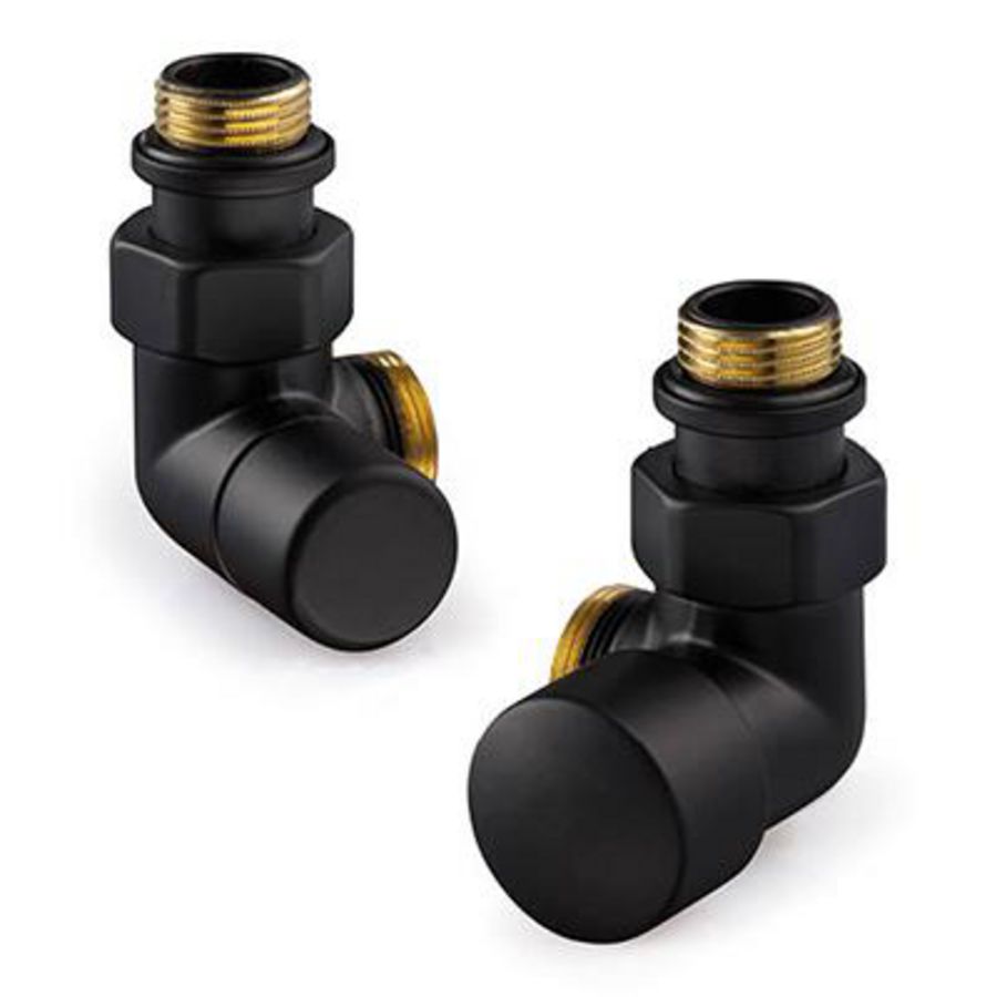 Designkraanset OVUS dubb. haaks rechts 1/2" (therm. voorbereid) + voetventiel 1/2" dubb. haaks links mat zwart excl.aansluitset