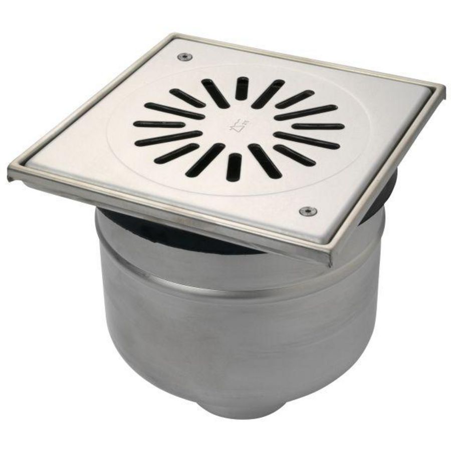 Afvoerput 200x200mm 75mm RVS316 rooster vastgeschroefd OU.