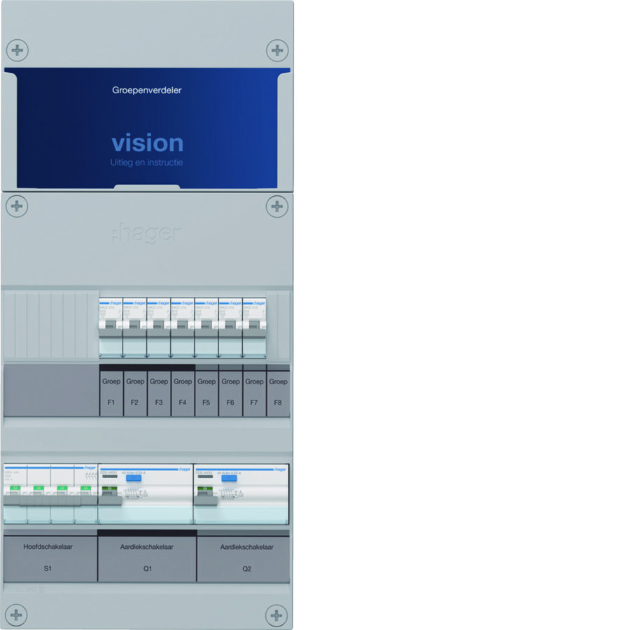 Groepenkast 7-groepenverdeler HS 2xALS 4P 30mA 3-fase
