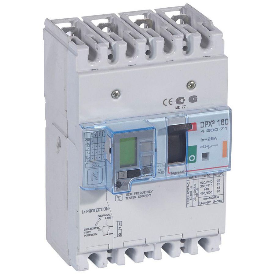 Vermogensschakelaar 160 Thermomagn.+RCD 25A 4P 25kA DPX3