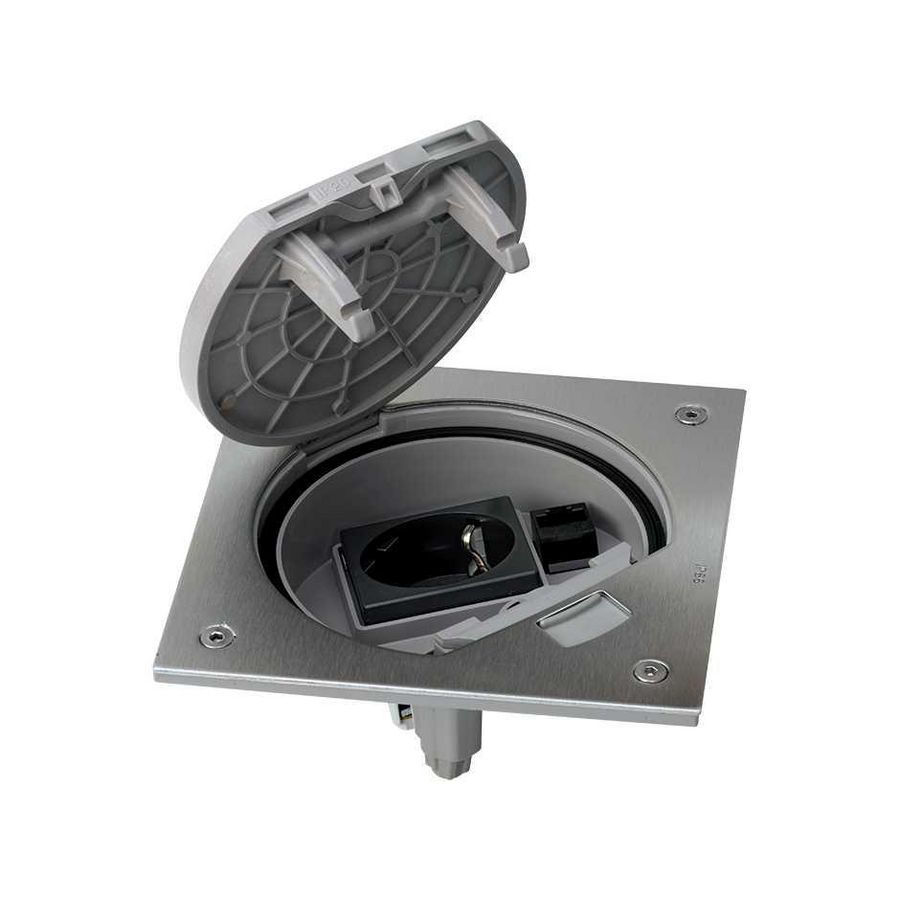 Deksel vloerdoos RVS 1x contactdoos en 1x RJ45 CAT 6 IP66
