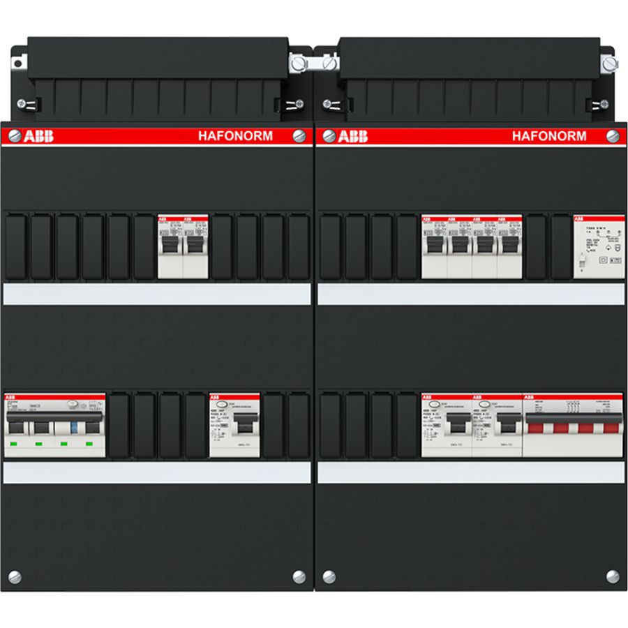 Groepenkast 6x achter 3x 30mA = HS + C + T 3-fasen
