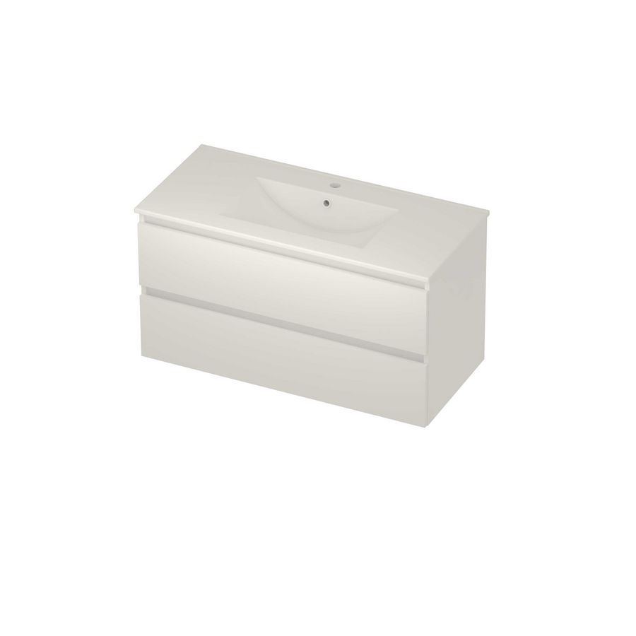 Coach 46 Set porselein wastafel midden met kraangat en onderkast 2 laden greeploos 1000x460x540mm matt White/glans wit