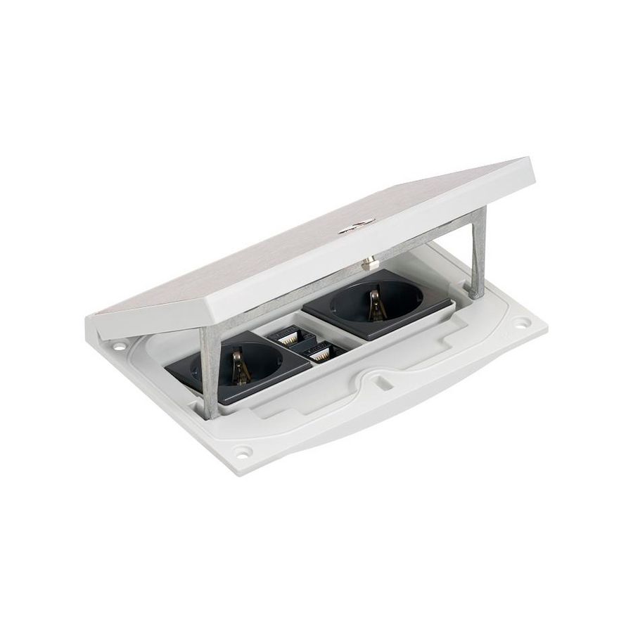 Deksel vloerdoos RVS 2x contactdoos en 2x RJ45 CAT 6 IP66