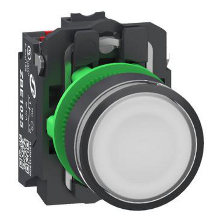 Verlichte drukknop Harmony XB5 Plastic wit Vlak 22mm univers