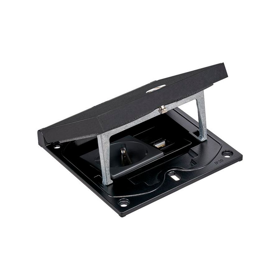 Deksel vloerdoos Zwart 1x contactdoos en 1x RJ45 CAT 6 IP66