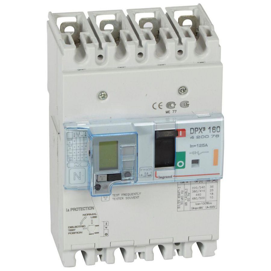 Vermogensschakelaar 160 Thermomagn.+RCD 125A 4P 25kA DPX3