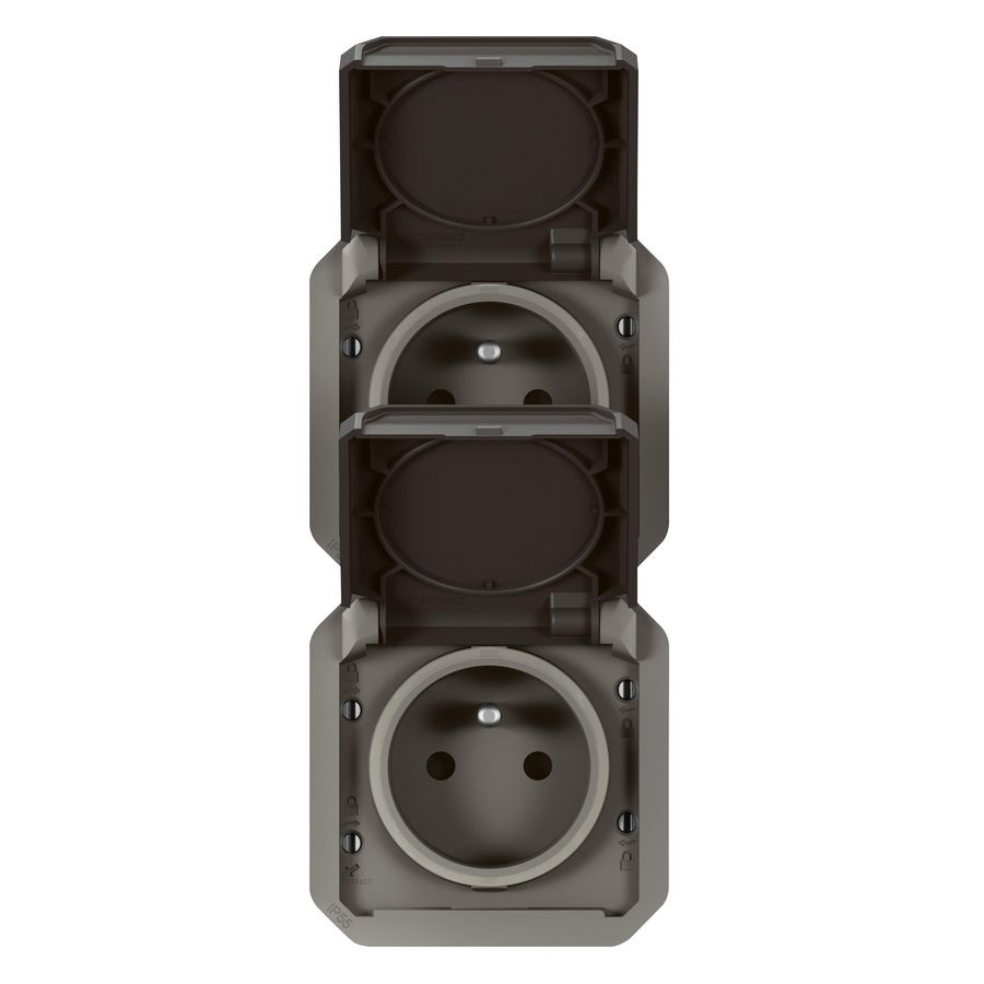 Wandcontactdoos 3V verticaal mechanisme antraciet Plexo