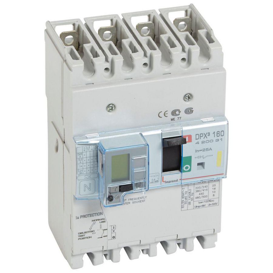 Vermogensschakelaar 160 Thermomagn.+RCD 25A 4P 16kA DPX3