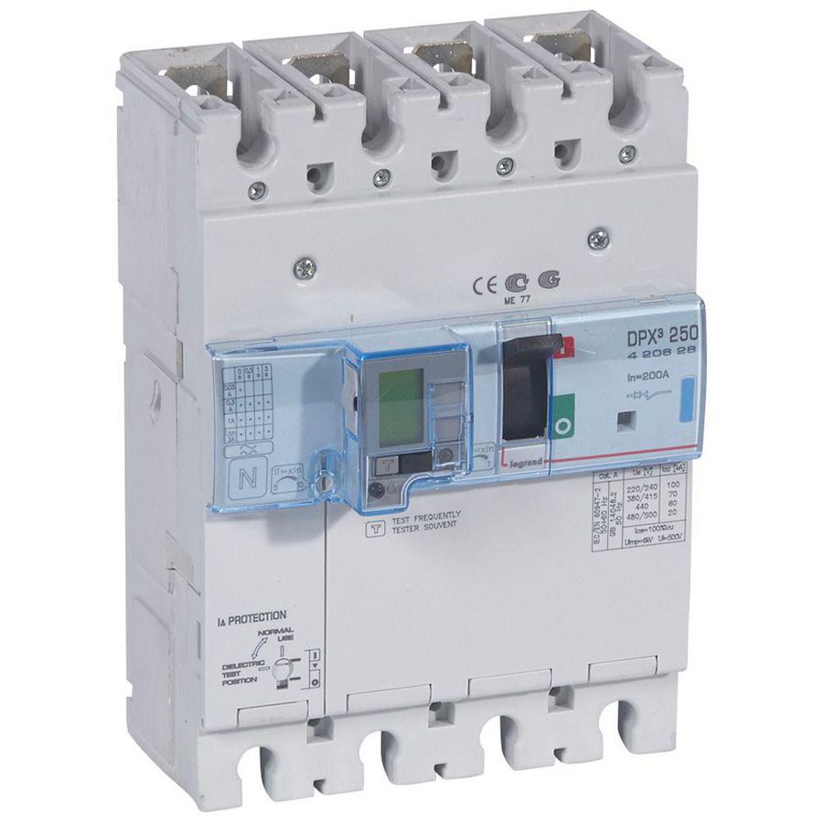 Vermogensschakelaar 250 Thermomagn. + RCD 200A 4P 70kA DPX3