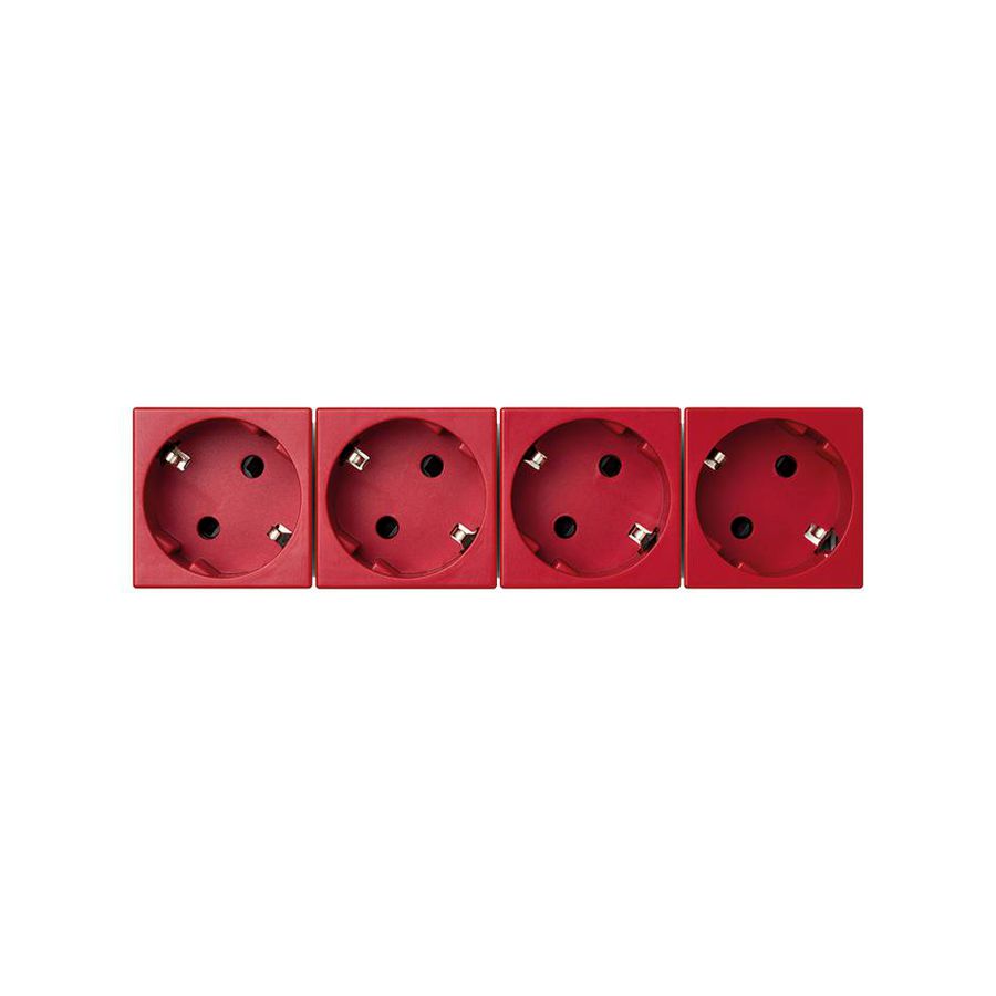 4x Schuko Wandcontactdoos rood met randaarde 16A 250V 45x45mm