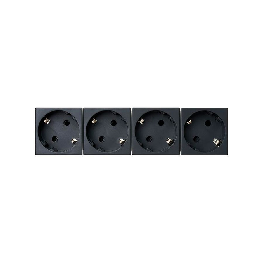 4x Schuko Wandcontactdoos zwart met randaarde 16A 250V 45x45mm