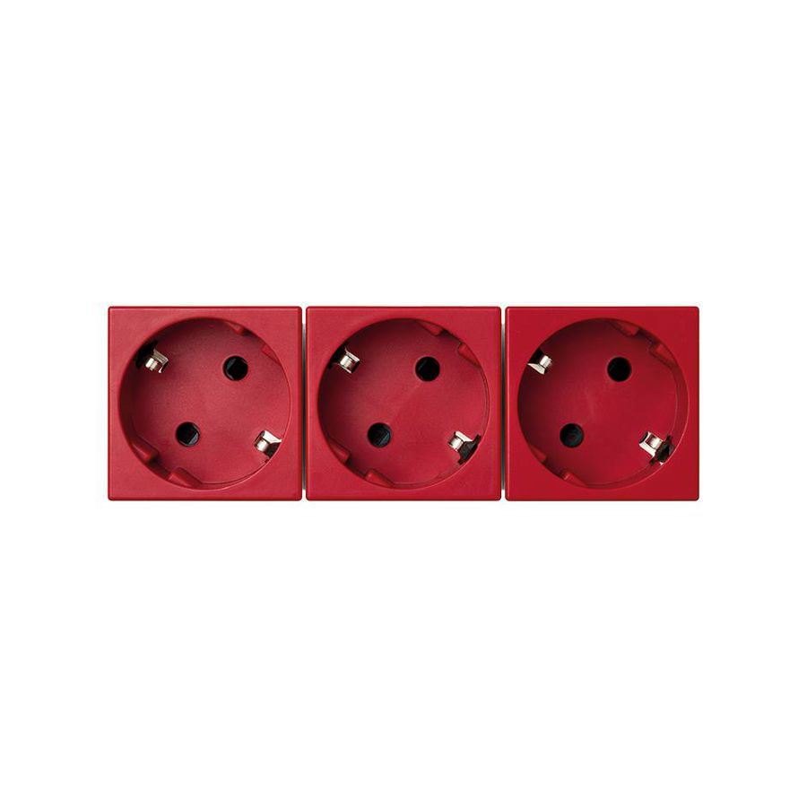3x Schuko Wandcontactdoos rood met randaarde 16A 250V 45x45mm
