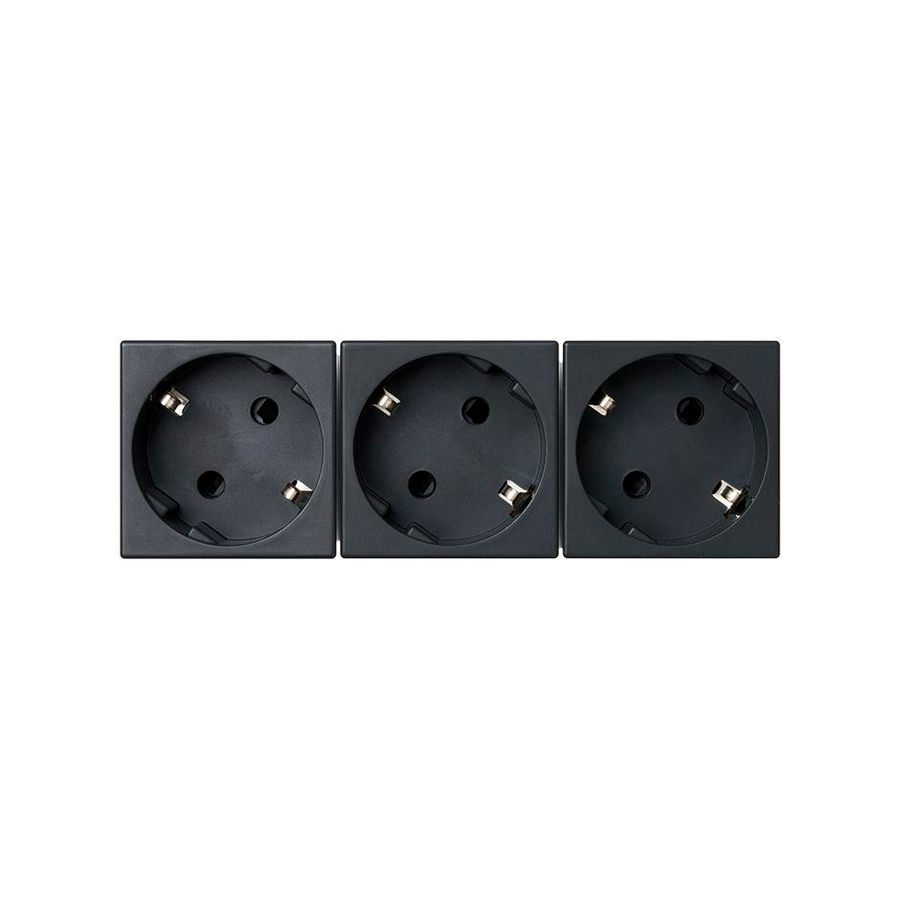 3x Schuko Wandcontactdoos zwart met randaarde 16A 250V 45x45mm