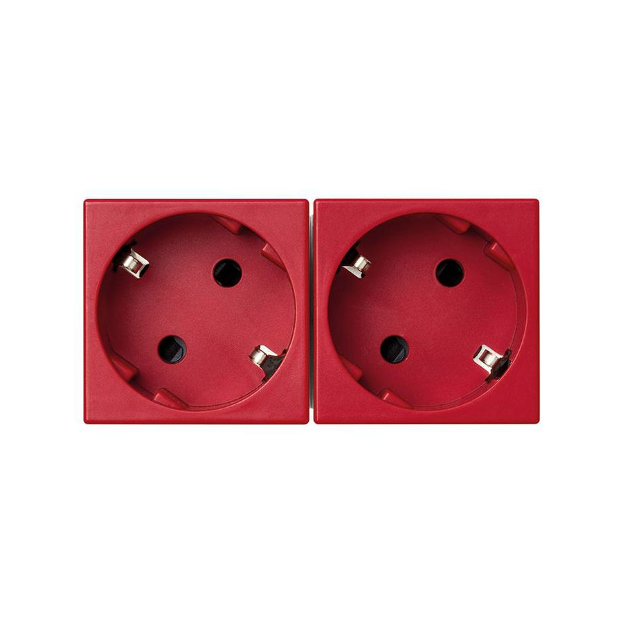2x Schuko Wandcontactdoos rood met randaarde 16A 250V 45x45mm