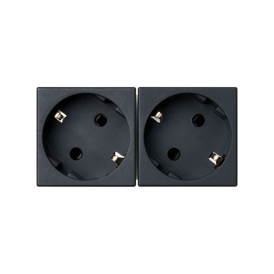 2x Schuko Wandcontactdoos zwart met randaarde 16A 250V 45x45mm