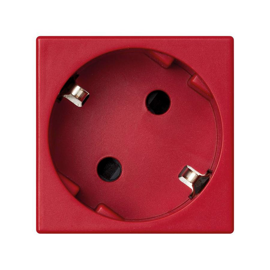 Schuko Wandcontactdoos rood met randaarde 16A 250V 45x45mm