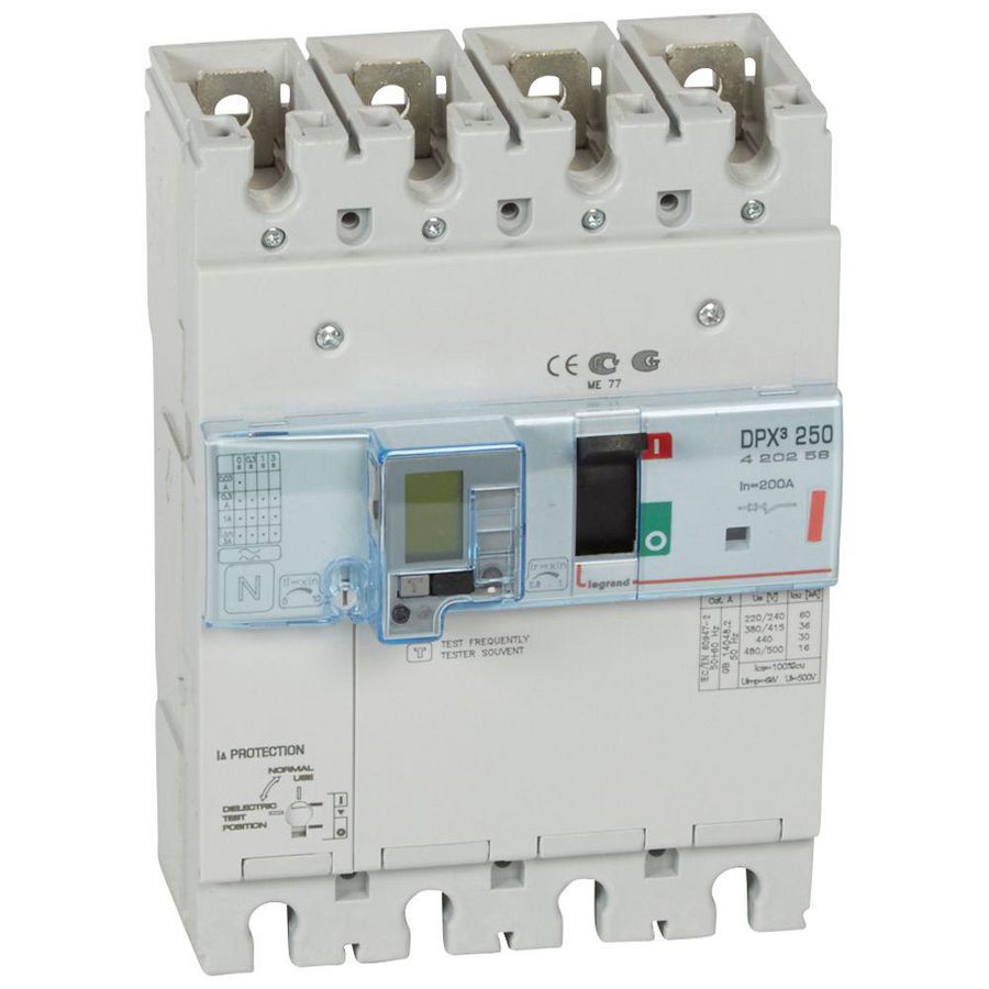 Vermogensschakelaar 250 Thermomagn. + RCD 200A 4P 36kA DPX3