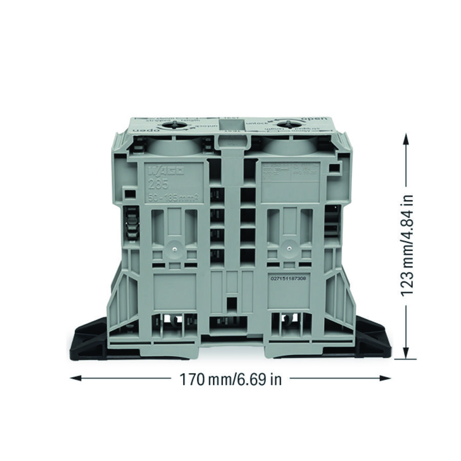 2-draads rijgklem 185mm² markeringsh. zijkant 285-1161 VVE=4