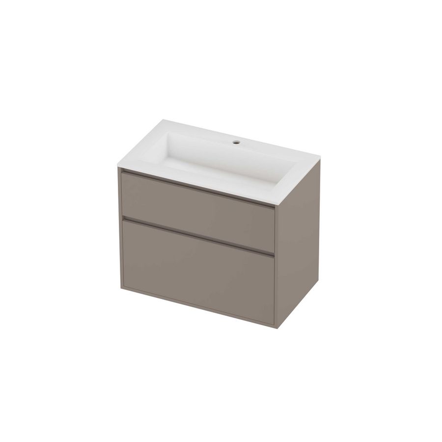 Aristo Set polystone Elegant wastafel met 1 kraangat en onderkast greeploos 2 laden a-symmetrisch in kader 800x460x670mm matt White/Clay beige