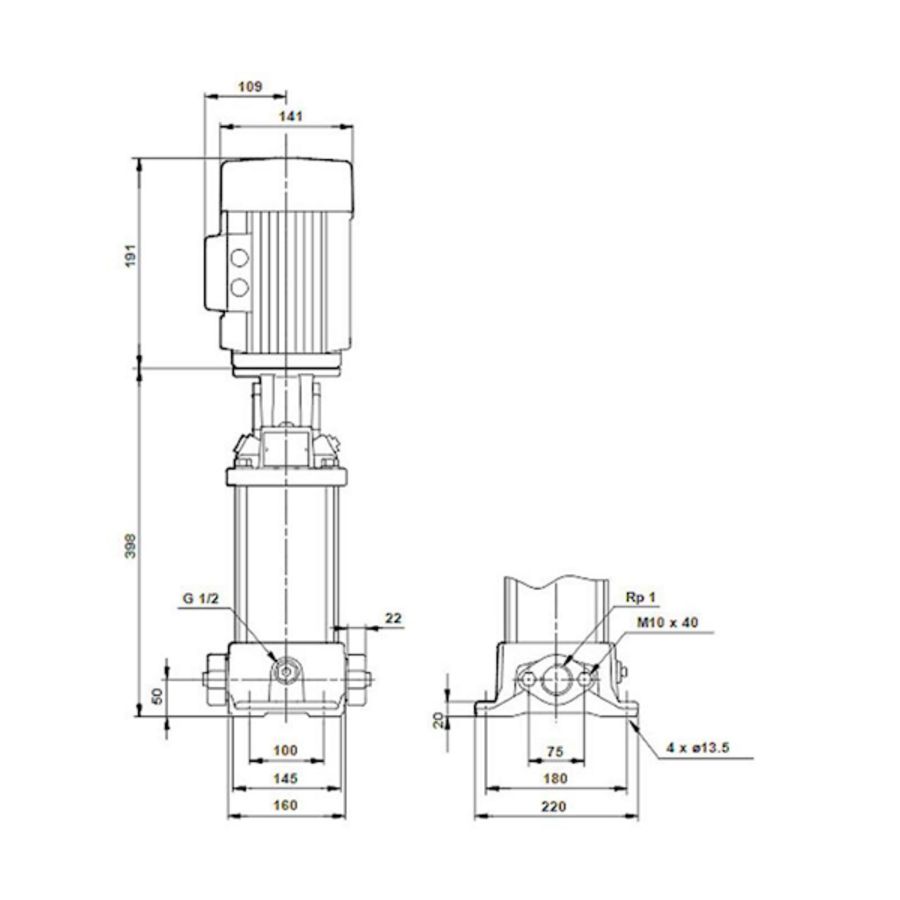 Centrifugaalpomp CR1-11 A-A-A-E-HQQE 3x230/400 50 Hz