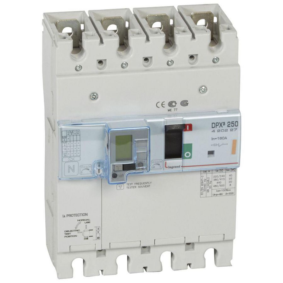Vermogensschakelaar 250 Thermomagn. + RCD 160A 4P 25kA DPX3