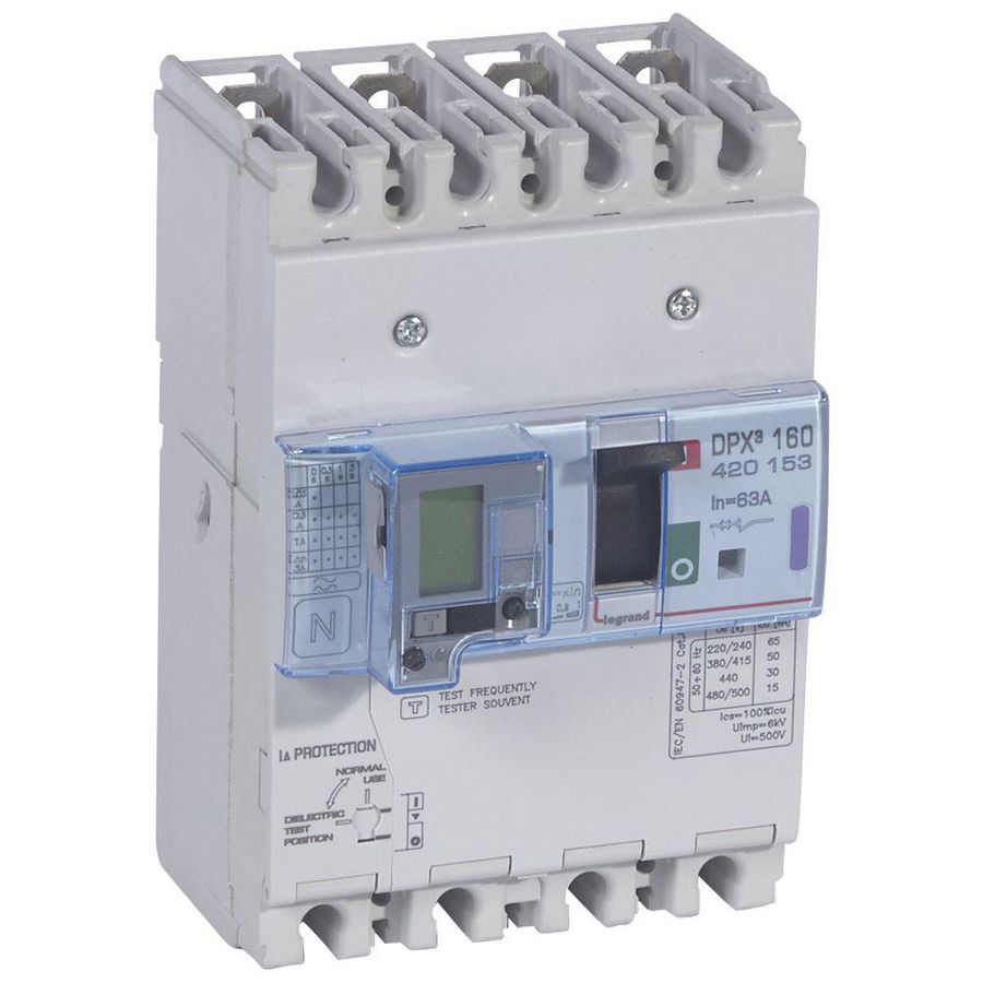 Vermogensschakelaar 160 Thermomagn.+RCD 63A 4P 50kA DPX3