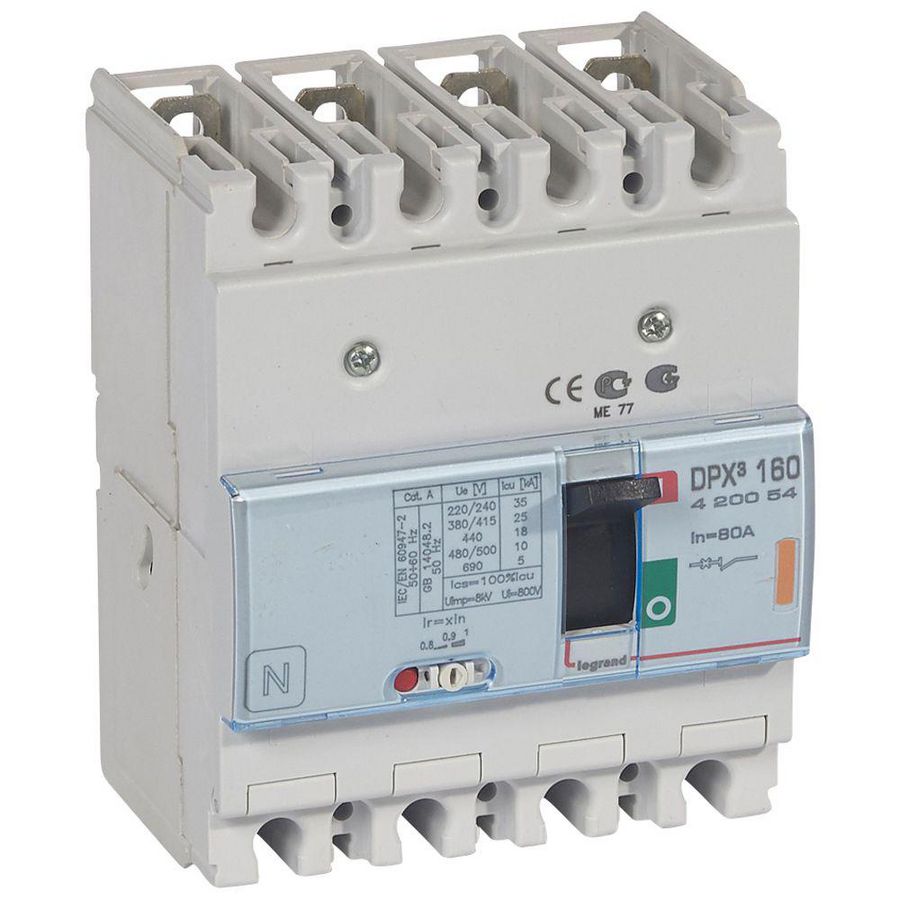 Vermogenschakelaar 160 Thermomagn. 80A 4-polig 25kA DPX3