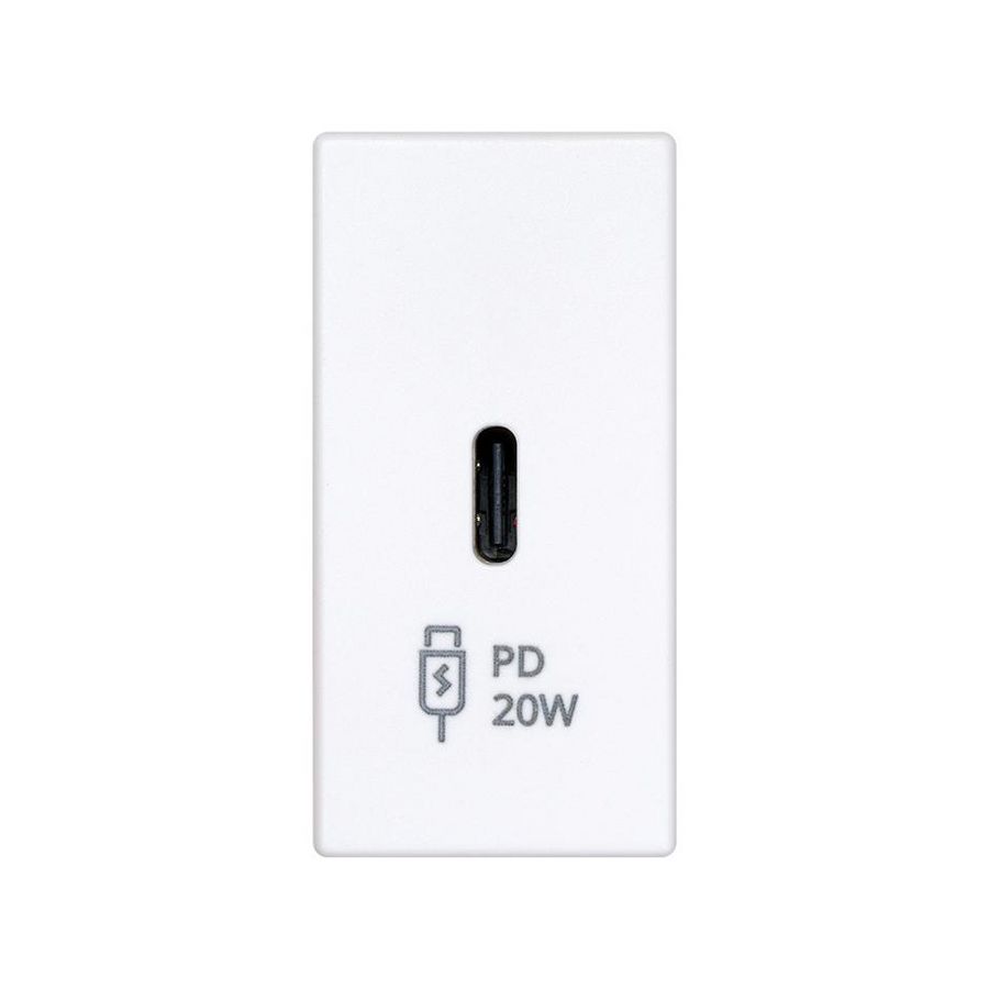 USB-C inbouwmodule 20W PD/QC wit 22,5x45mm