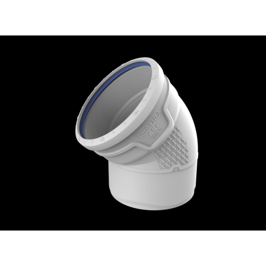 Bocht PP AS+ geluidsarm 45° lichtgrijs 125mm mof x spie