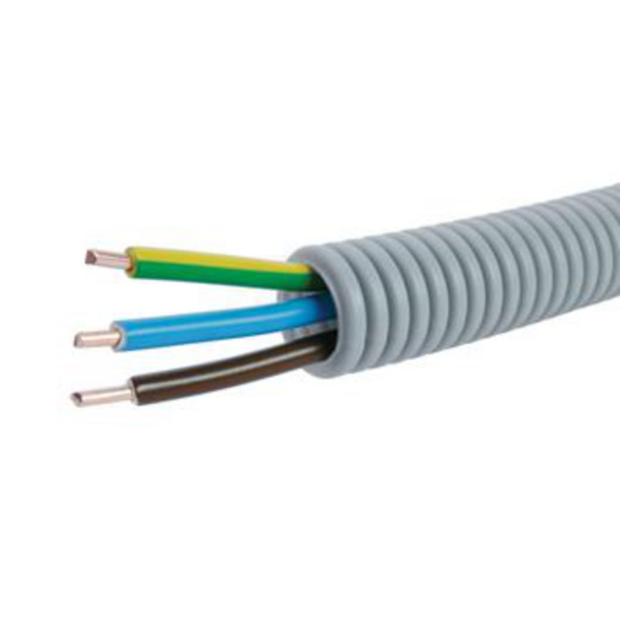 Rol a 100m. voorbedrade flexibele elektrobuis FlexPP grijs 16mm GG/BL/BR 3x2,5