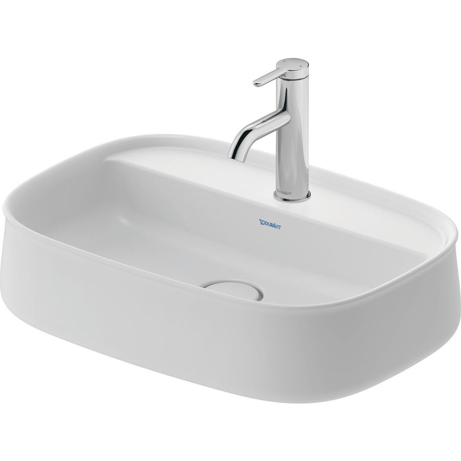 Zencha #237455 Opzetwastafel wit Zijdemat 550mm geslepen met kraangat