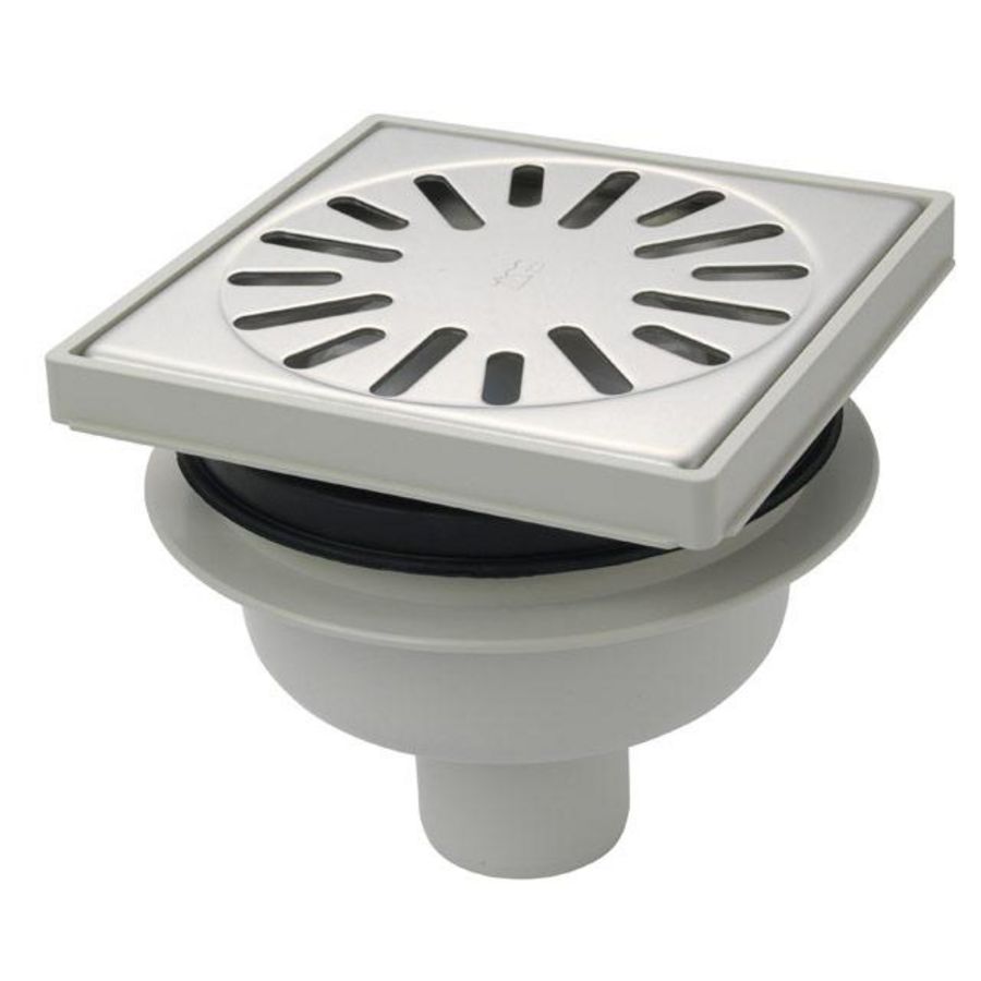 PROMO ABS vloerput 150x150mm onderuitlaat 50mm rooster RVS (4015)