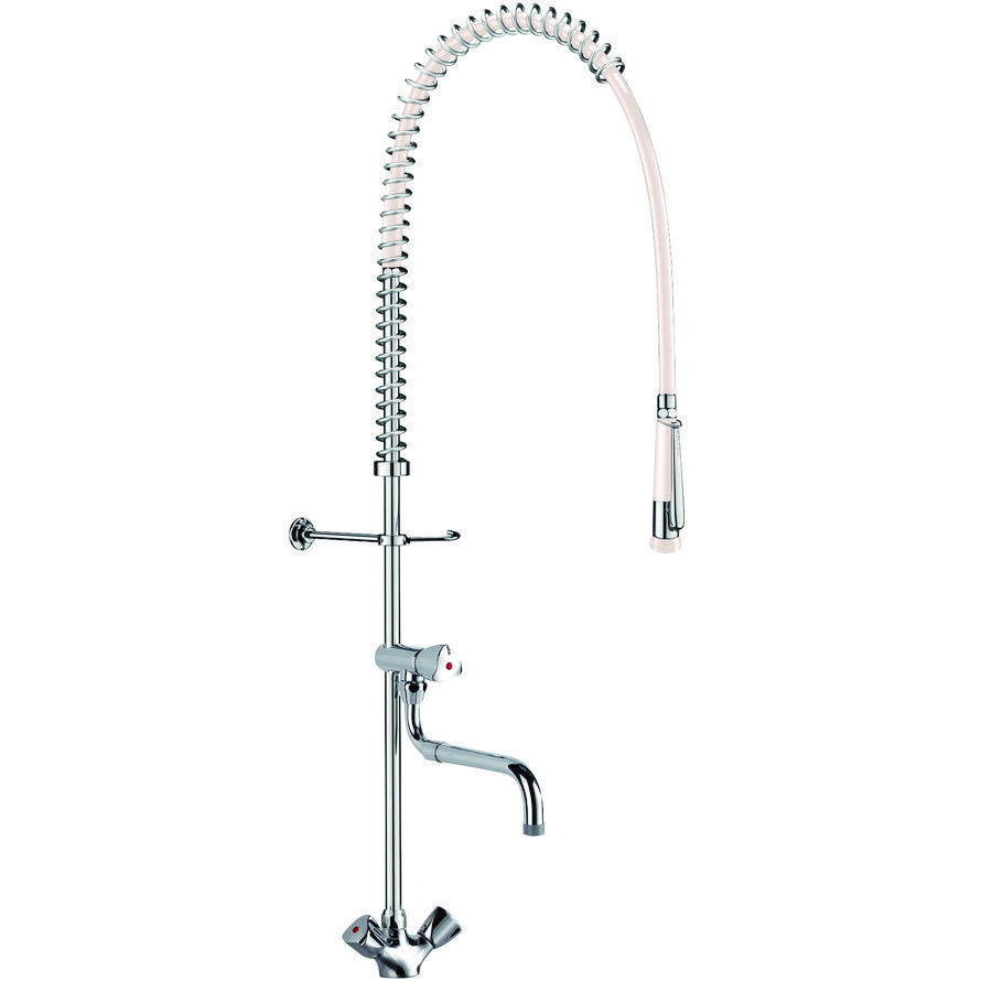 Grootkeukenkraan / voorspoeldouche m. mengkraan 2-greeps + tapkraan chroom