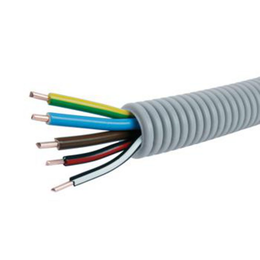 Rol a 100m. voorbedrade flexibele elektrobuis FlexPP grijs 16mm GGBLBRWZRZ3x2,5+2x1,5