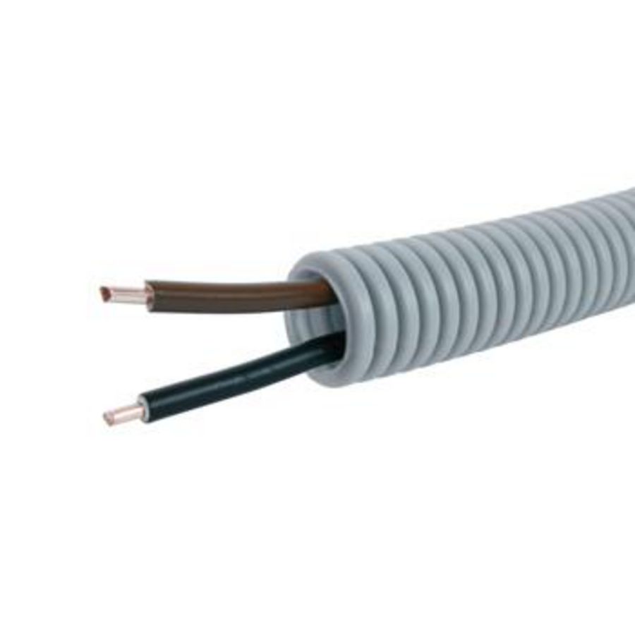 Rol a 100m. voorbedrade flexibele elektrobuis FlexPP grijs 16mm BR/ZW 1x2,5+1x1,5