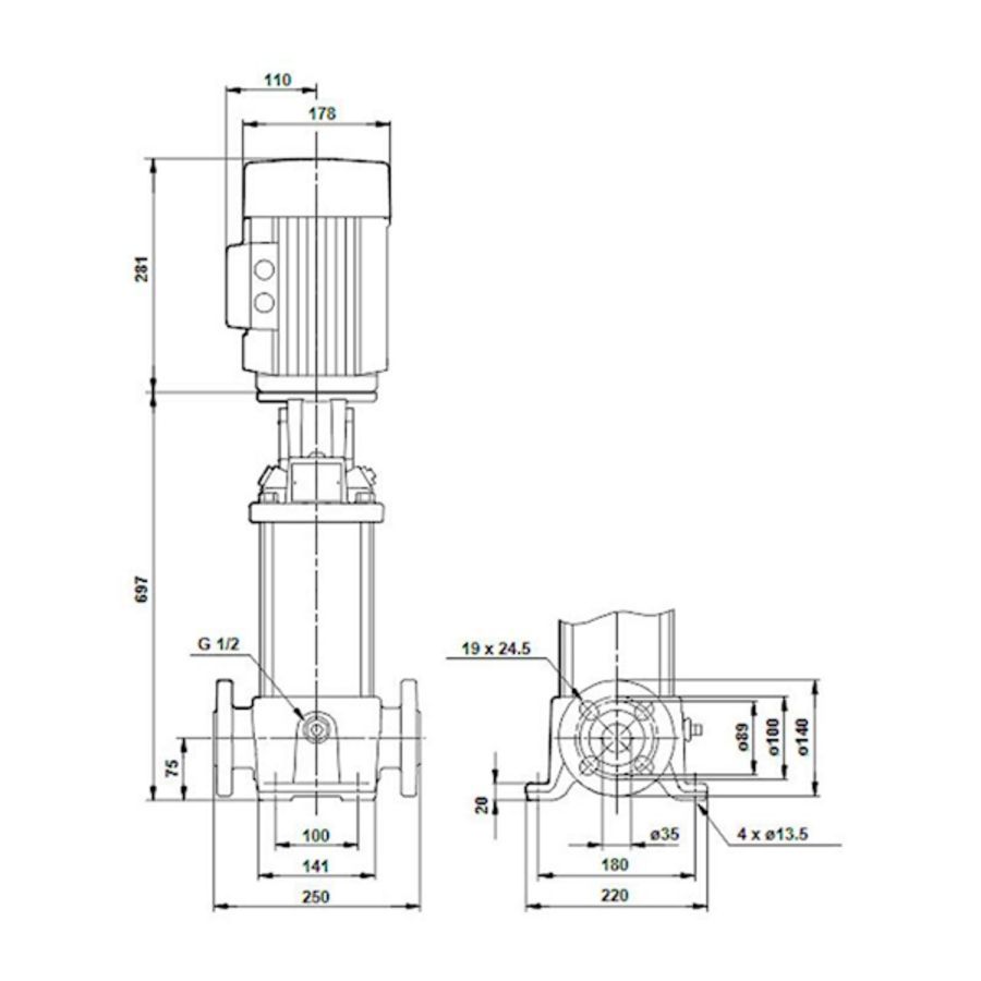 Centrifugaalpomp CR1-25 A-FGJ-A-E-HQQE 3x230/400 50 Hz