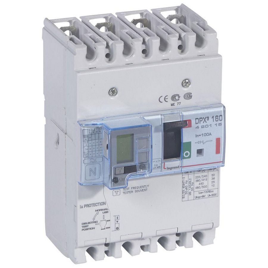 Vermogensschakelaar 160 Thermomagn.+RCD 100A 4P 36kA DPX3