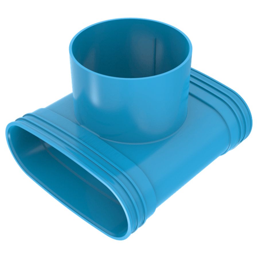 T-stuk lijm 90° PVC luchtverdeelsysteem VENTIZA blauw (195x80mm)x Ø125mm x (195x80mm) H=100mm 3x mof
