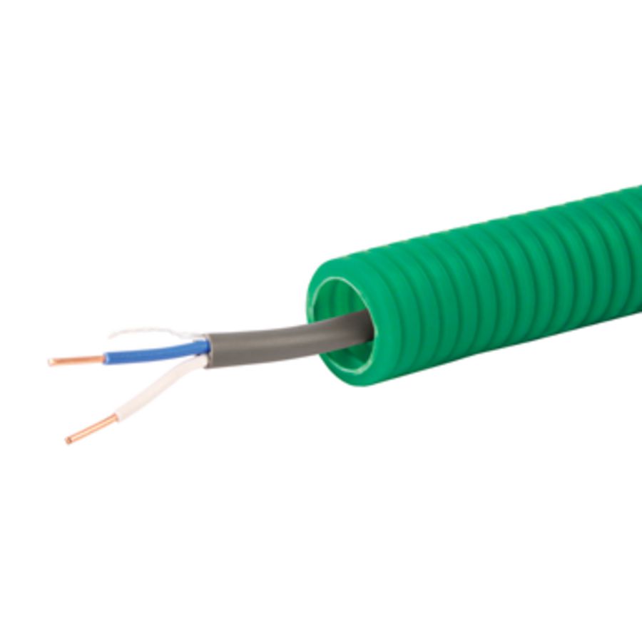 Rol a 100m. voorbedrade flexibele elektrobuis FlexPP GN 16mm 2x0,8 DCA