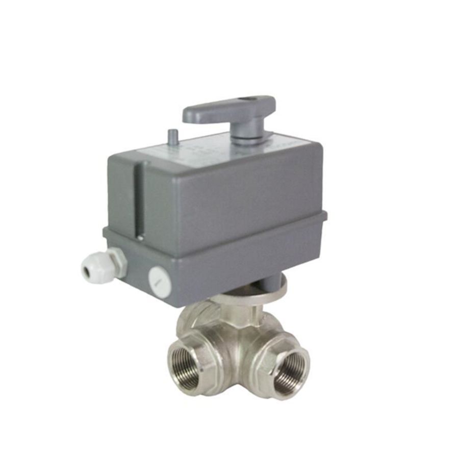 Motorkogelkraan 1" 3-weg 0-10V 24VAC 2 hulpcontact