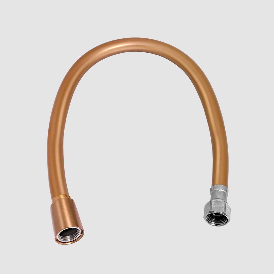 Aansluitslang 40cm pvc  3/8"bi.dr x 3/8" (of 1/2") bi.dr. brons geborsteld PVD