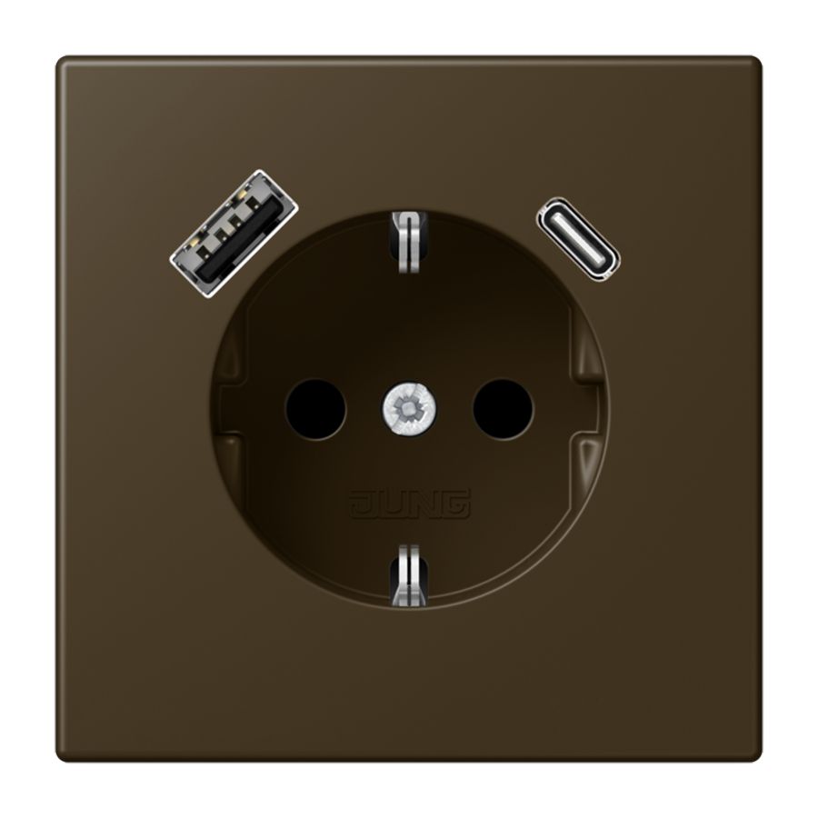 Wandcontactdoos m.lader mess.ant.gelakt v.USB A&C