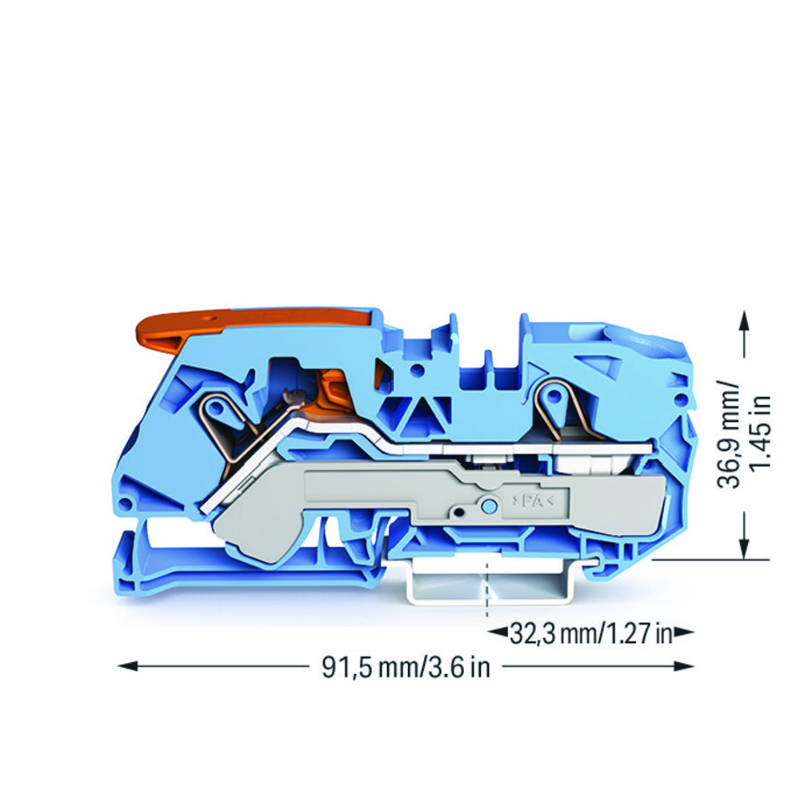 2-draads rijgklem met hendel en Push-in 16 mm² blauw VVE=20