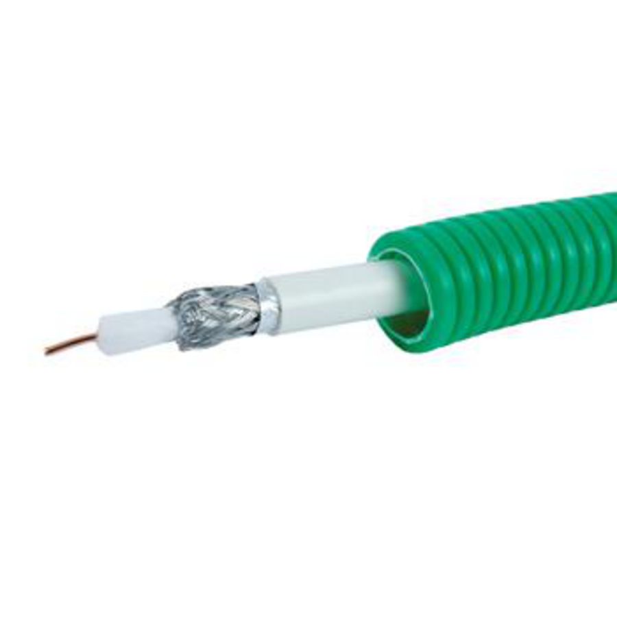 Rol a 100m. voorbedrade flexibele elektrobuis FlexPP GN 16mm Coax RG6T